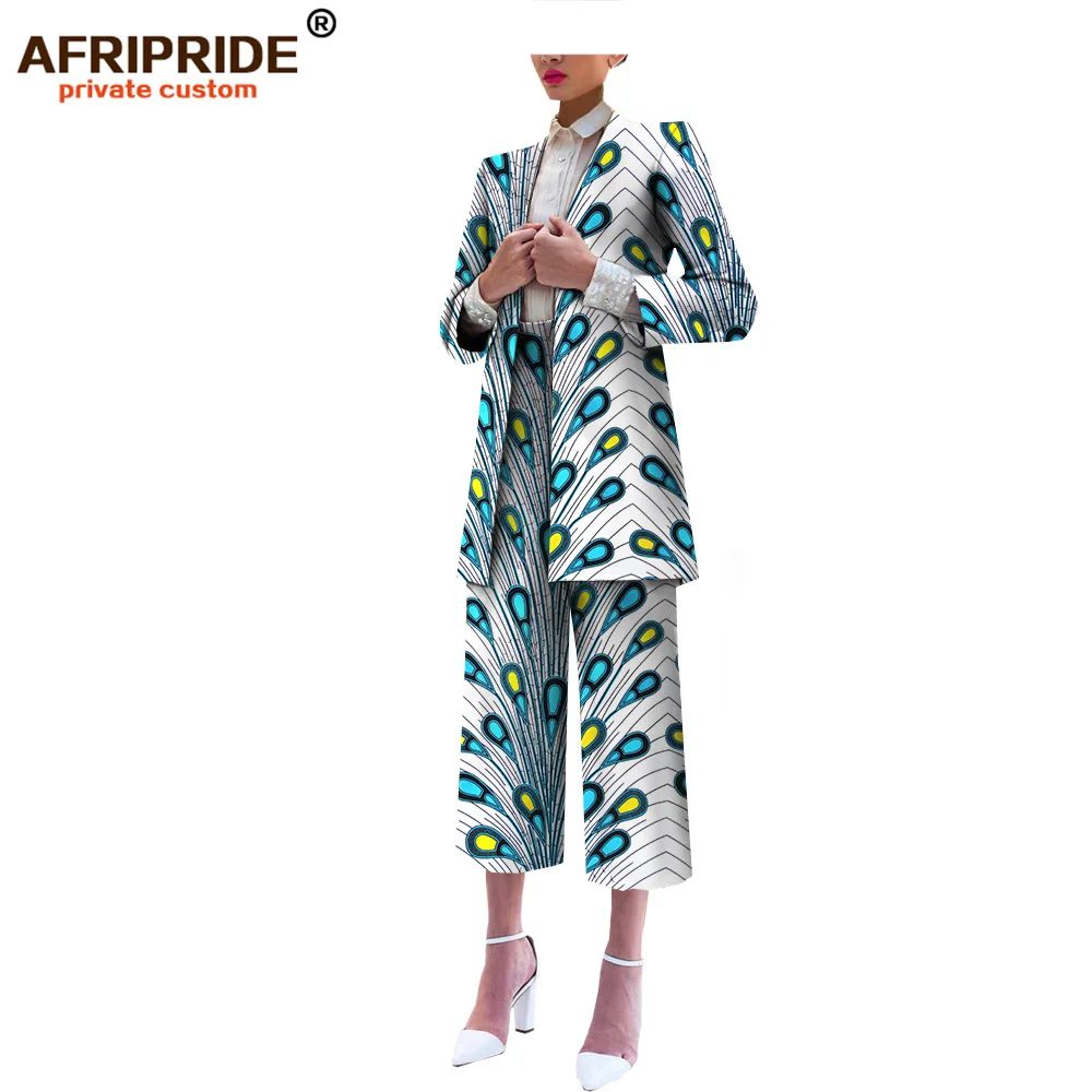 Afripride портной сделанный 2 шт костюм набор для женщин куртка+ длина до середины икры брюки женский хлопковый костюм A722608 - Цвет: 475J