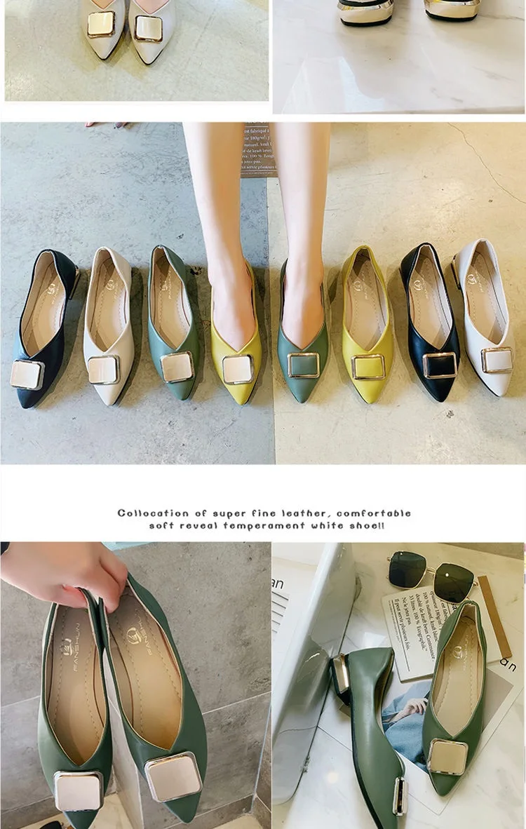 Г., новые осенние женские тонкие туфли на плоской подошве Удобная Офисная Рабочая обувь с квадратной пряжкой яркие цвета, желтый, бежевый, зеленый, черный