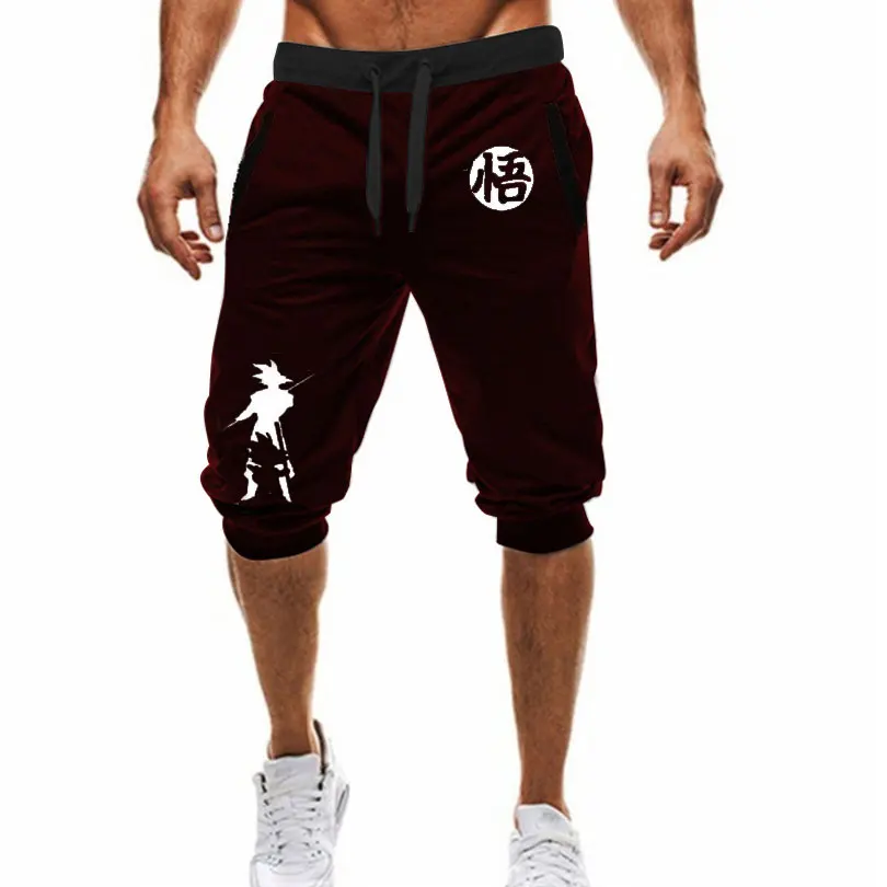 wine red Летние новые мужские Шорты повседневные шорты модные спортивные штаны с принтом Dragon Ball Goku для фитнеса, шорты для бега - Цвет: wine red