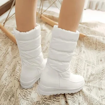 

US4-11 Womens Winter Chic Warm Down Padded Fur Lined Snow Mid Calf Boots Pull on Shoes Plus Size 4Colors C855
