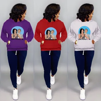 

Autumn Winter Women Hoodie Love Black Letter Print Long Sleeve Casual Active Tops Plus Size Hoodies Sweatshirts