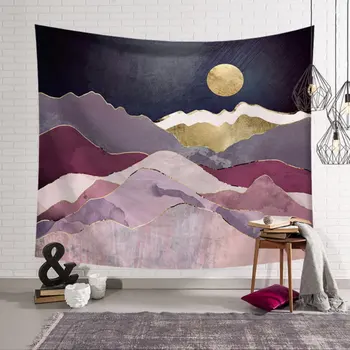 

Polyester Multifunction Tapestry Moon Mountain Pattern Wall Hanging Blanket Living Room Home Decoration Yoga Mat