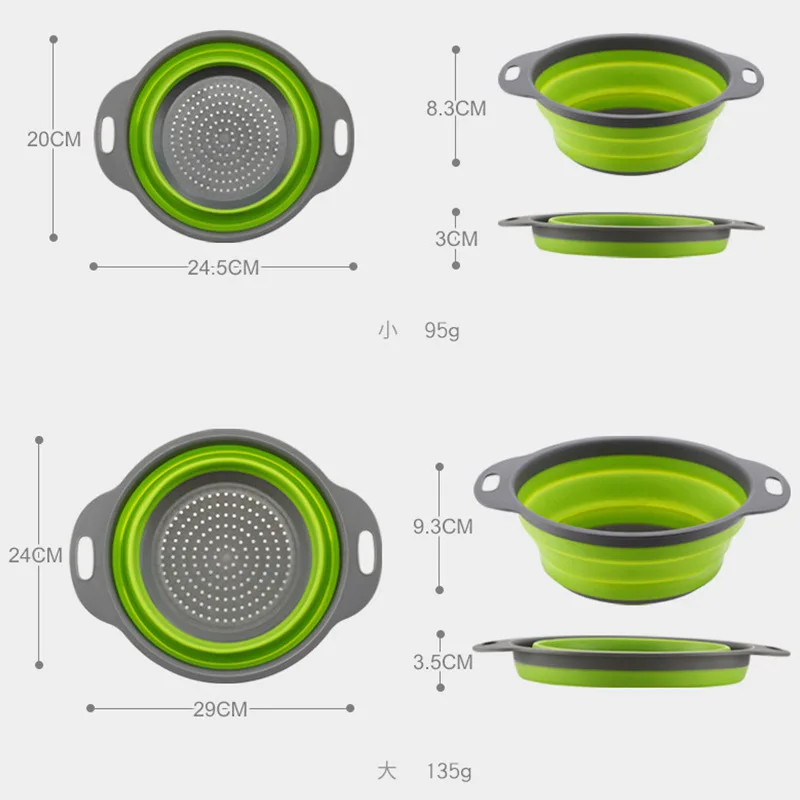 Foldable Drain Basket Fruit Vegetable Washing Kitchen Tools Folding Colander Silicone Scalable Drainer Collapsible Sink Strainer