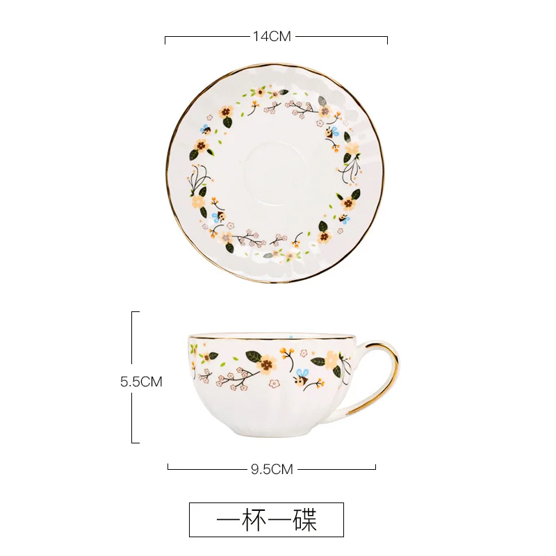 Чернильный костлявый фарфор Европейская чашка для кофе набор керамический послеобеденный чай кружки бытовой цветок чайные пары Рождественский подарок - Цвет: 1