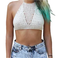 Sfit, летний вязаный купальник для женщин, вязанные крючком бикини, топы с бретелькой через шею, бюстгальтер без подкладки, одноцветные бикини, сексуальный купальник для женщин