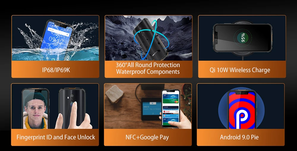 Ulefone Armor 5S IP68 водонепроницаемый мобильный телефон NFC Android 9,0 4 Гб + 64 Гб MT6763 Otca-core Беспроводная зарядка 4G LTE прочный смартфон