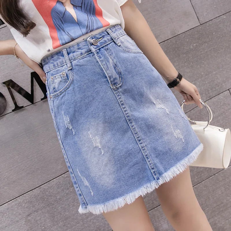 

Photo Shoot 2019 Spring And Summer New Style High-waisted Catch Pattern Tassels Denim Skirt Slimming Versatile Flash CHIC Short