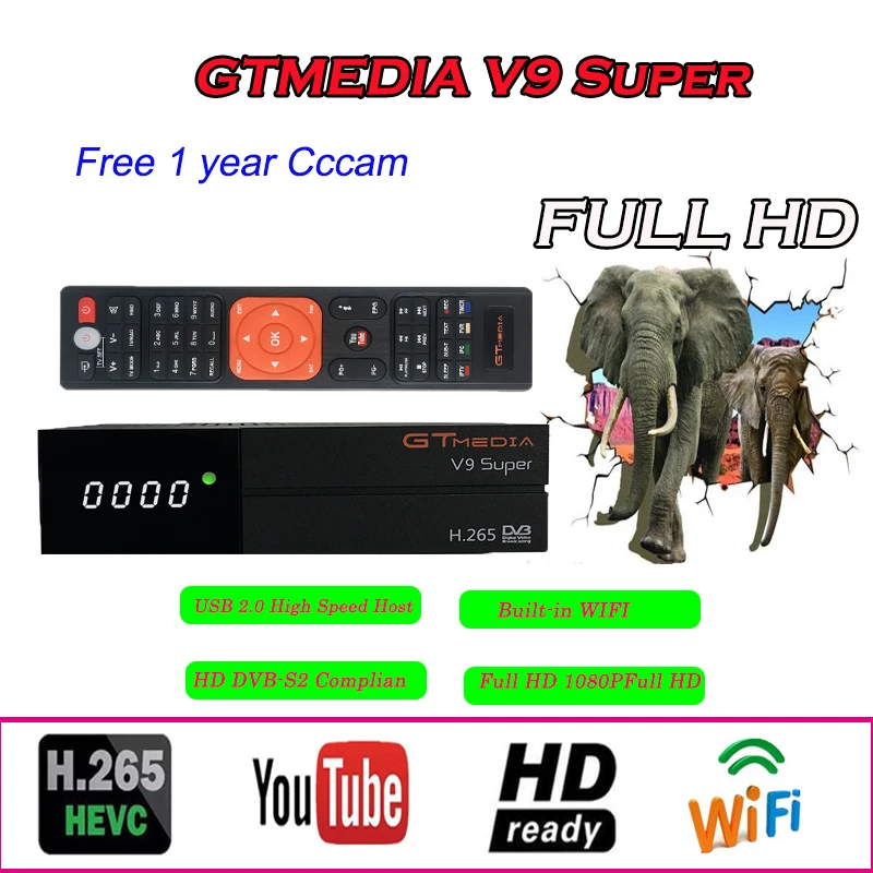 

Stable GTMEDIA V9 HD intelligent satellite receiver with built-in WIFI DVB-S2 support Youtube network shared satellite decoder