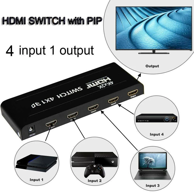 4x1 HDMI переключатель 3D коммутатор 4 к 4 в 1 выход видео конвертер с картинкой в картинке PIP IR пульт дистанционного управления для PS3 DVD ноутбук ПК к ТВ HD tv