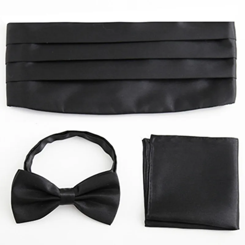 Men accessories wide elastic belt cummerbund Set Bowtie Pocket square towel Handkerchief