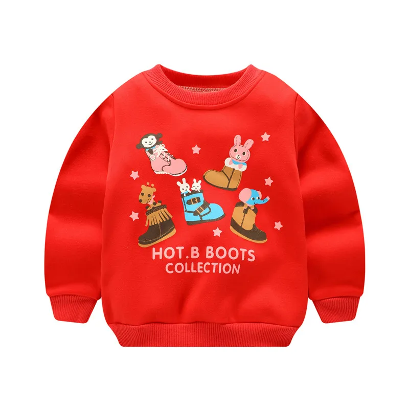 Толстовки с капюшоном для маленьких мальчиков и девочек; детская зимняя утепленная толстовка; Повседневный свитер для малышей; Бархатные Топы для детей; костюм - Цвет: Красный