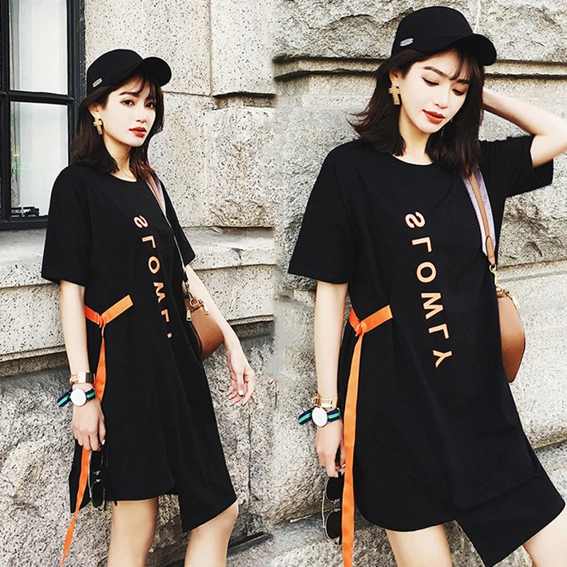 

Spring and summer new style Cotton short-sleeved t-shirt women's clothing Loose and comfortable wild long T-shirt