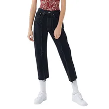 Женские прямые джинсы длиной до икры с кисточками, джинсовые женские сексуальные брюки со средней талией, черные джинсы брюки