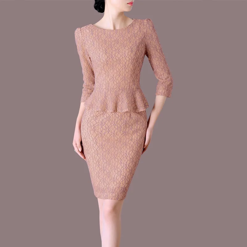 

BacklakeGirls 2020 Cotton Lace Round Neck Formal Dresses Pink Mother Of The Bride Dresses Three Quarter Sleeves Plus Size