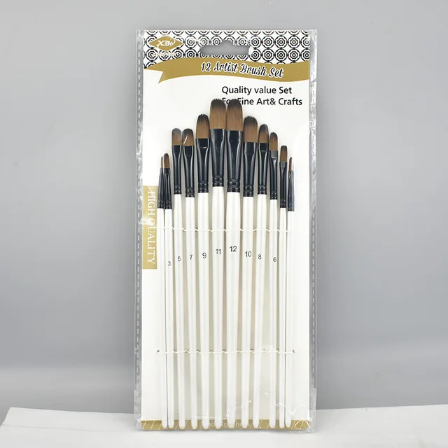 12pcs Nylon Hair Wooden Handle Watercolor Paint Brush Pen Set For Learning Diy Oil Acrylic Painting Art Paint Brushes Supplies 1