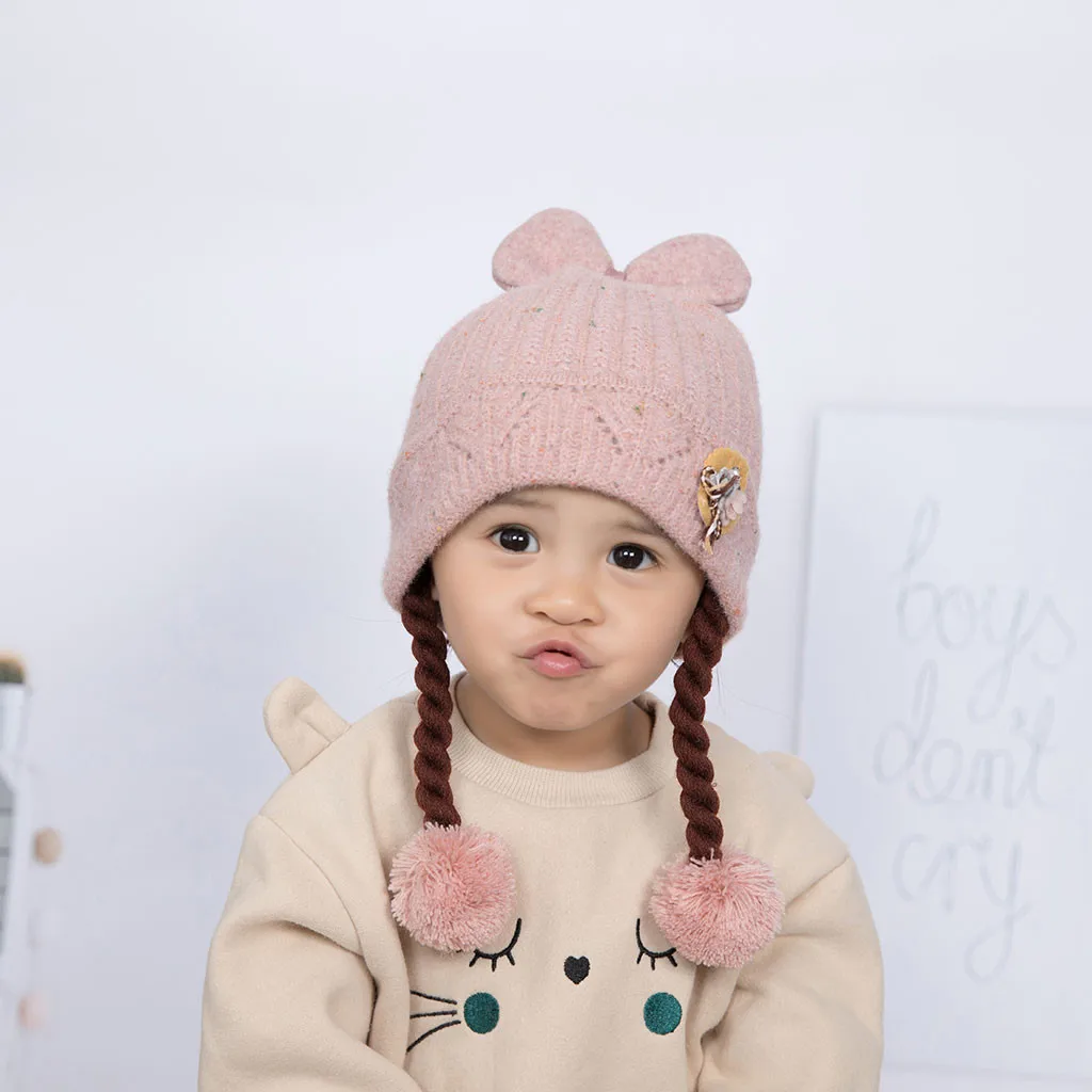 Детская зимняя шапка, вязаная шапка, шарф, комплект, детская Милая шапка с рисунком, отличный подарок для женщин/леди, обычный размер, подходит для 1-3 лет# BA