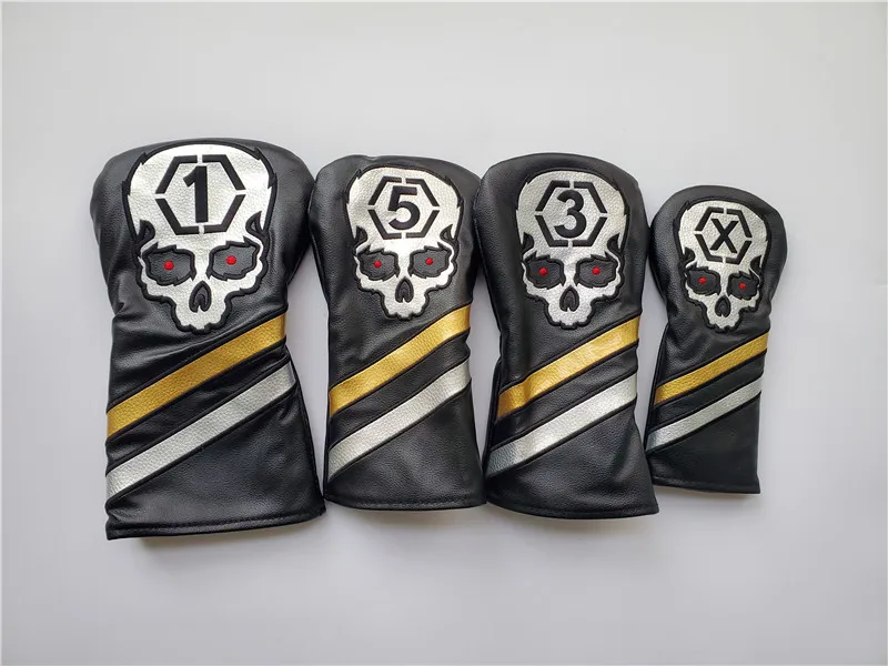 Brand New Skull Golf Clubs Cover Golf Head Cover Driver + Fairway Wood + UT PU Black Golf Woods
