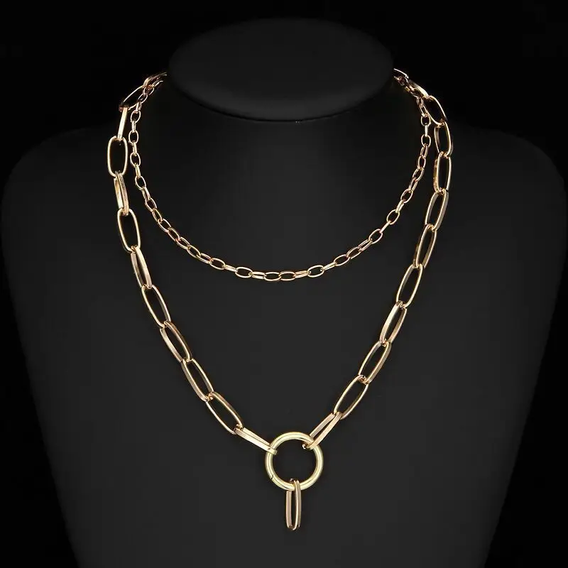 

Double Gothic Long Chain Choker Necklace For Women Men Circle Rock Statement Necklace Goth Jewelry Vintage Collier Femme Gift