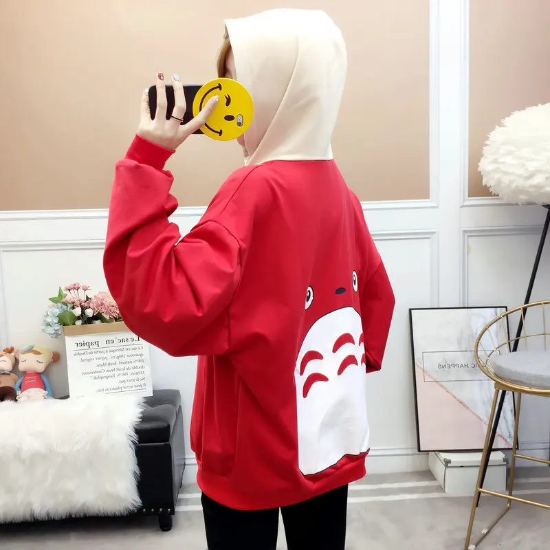 Totoro печать женские толстовки с капюшоном пуловер Crewneck с длинным рукавом, Корейская поп Харадзюку толстовка одежда женский сам Топ