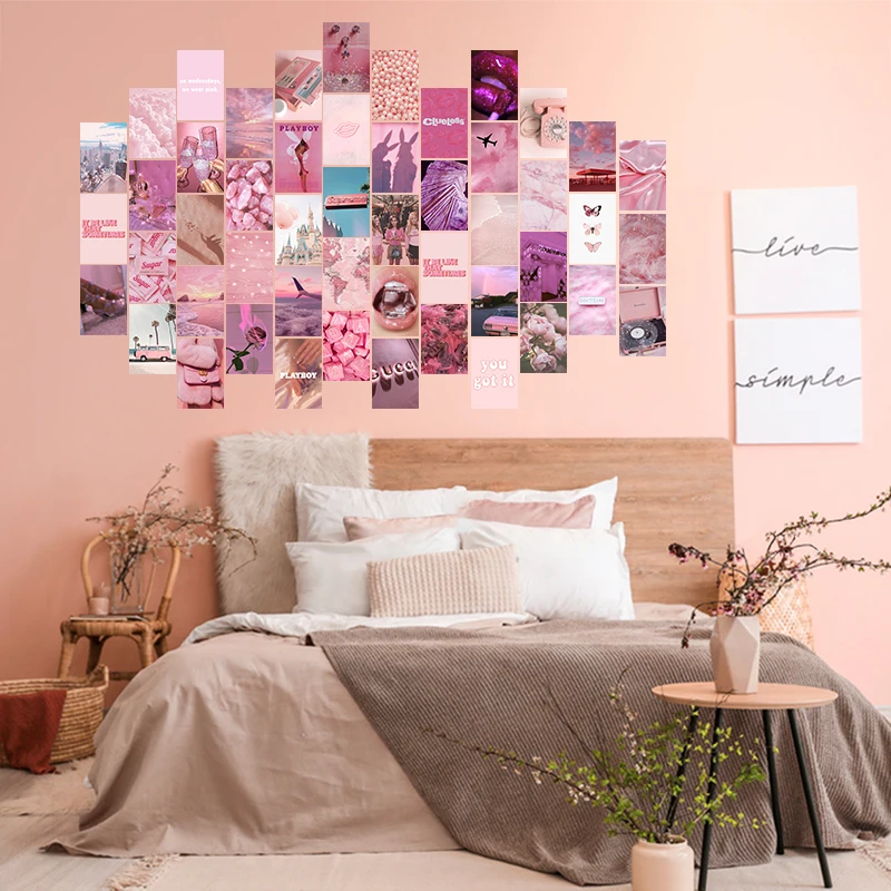 ZHIYA Kit de collage mural esthétique rose 50 pièces pour adolescentes affiches au néon esthétiques Exqusite décor de chambre pour lesthétique de la chambre à coucher images esthétiques new release 