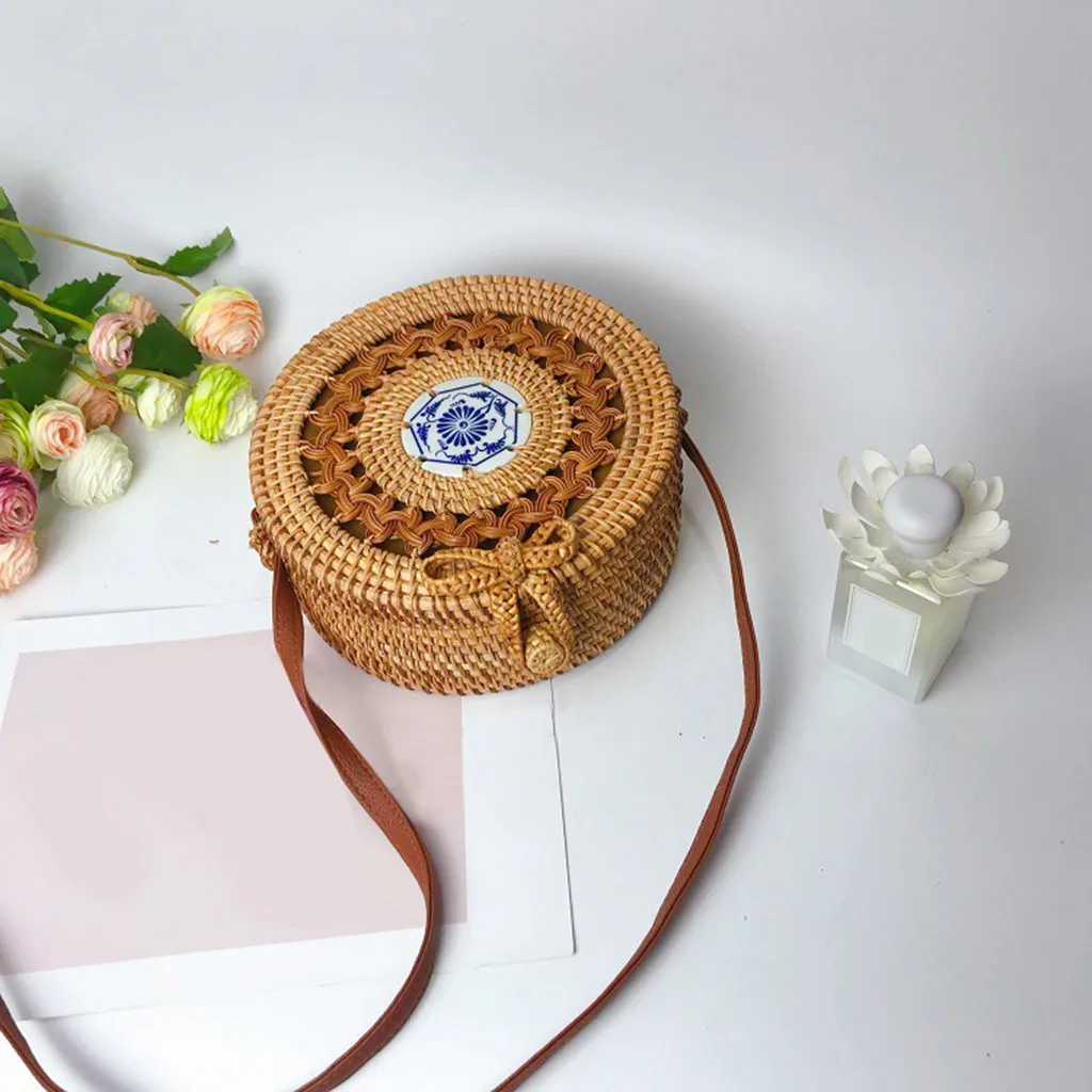 Ретро круг Кроссбоди сумка holow Out Handwoven Балийские круглые Ротанговые соломенные сумки на плечо Летняя Пляжная сумка через плечо# T30