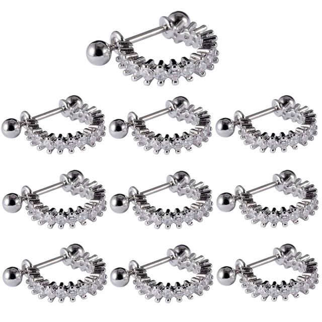 Surgical Steel Barbell CZ Gem Hoop Ear Tragus Cartilage Helix Earrings Ear Studs Ear Cuff Rook Woman Lobe Piercing Jewelry