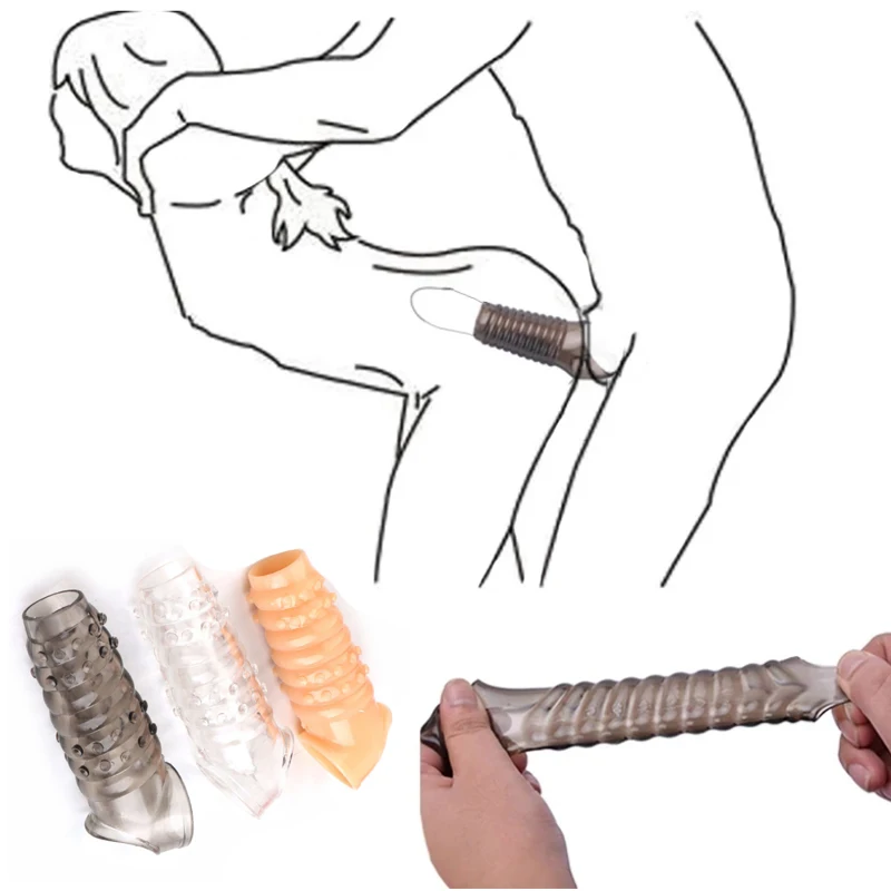 3 Styles Reusable Condom Penis Sleeve Cock Ring Delay Ejaculation Dildo Enlargement Erection Sex Toys for Men Dick cover | Красота и