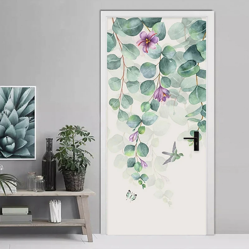 

Nordic Style Tropical Leaves Flowers Door Sticker Modern Simple Home Decor Mural Wallpaper PVC Self-Adhesive Living Room Sticker