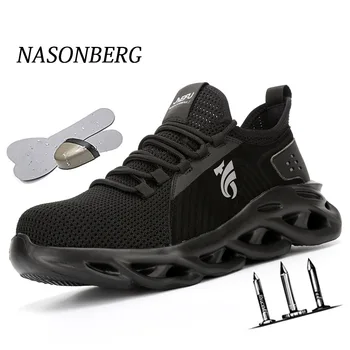 

NASONBERG Anti-Smashing Construction Safety Work Sneakers Work Safety Shoes For Men Working Steel Toe Summer Breathable Boots