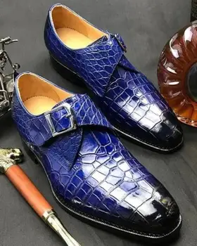 

Men Crocodile PU Leather Shoes Low Heel Shoes Buckle Dress Shoes Brogue Shoes Spring Ankle Boots Vintage Classic Male TV275