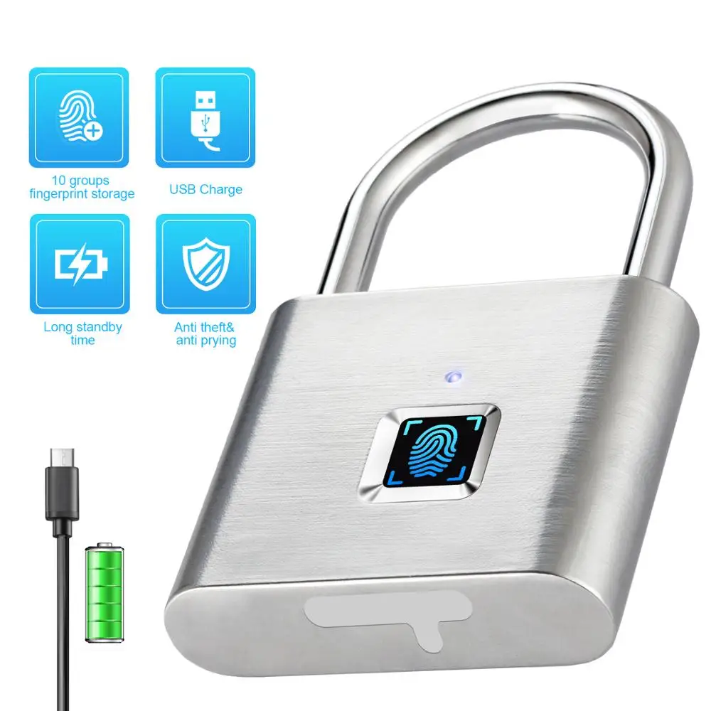 Золотой безопасности Keyless USB Перезаряжаемый дверной замок отпечатков пальцев умный замок Быстрый разблокировка цинковый сплав металлический саморазвивающийся чип