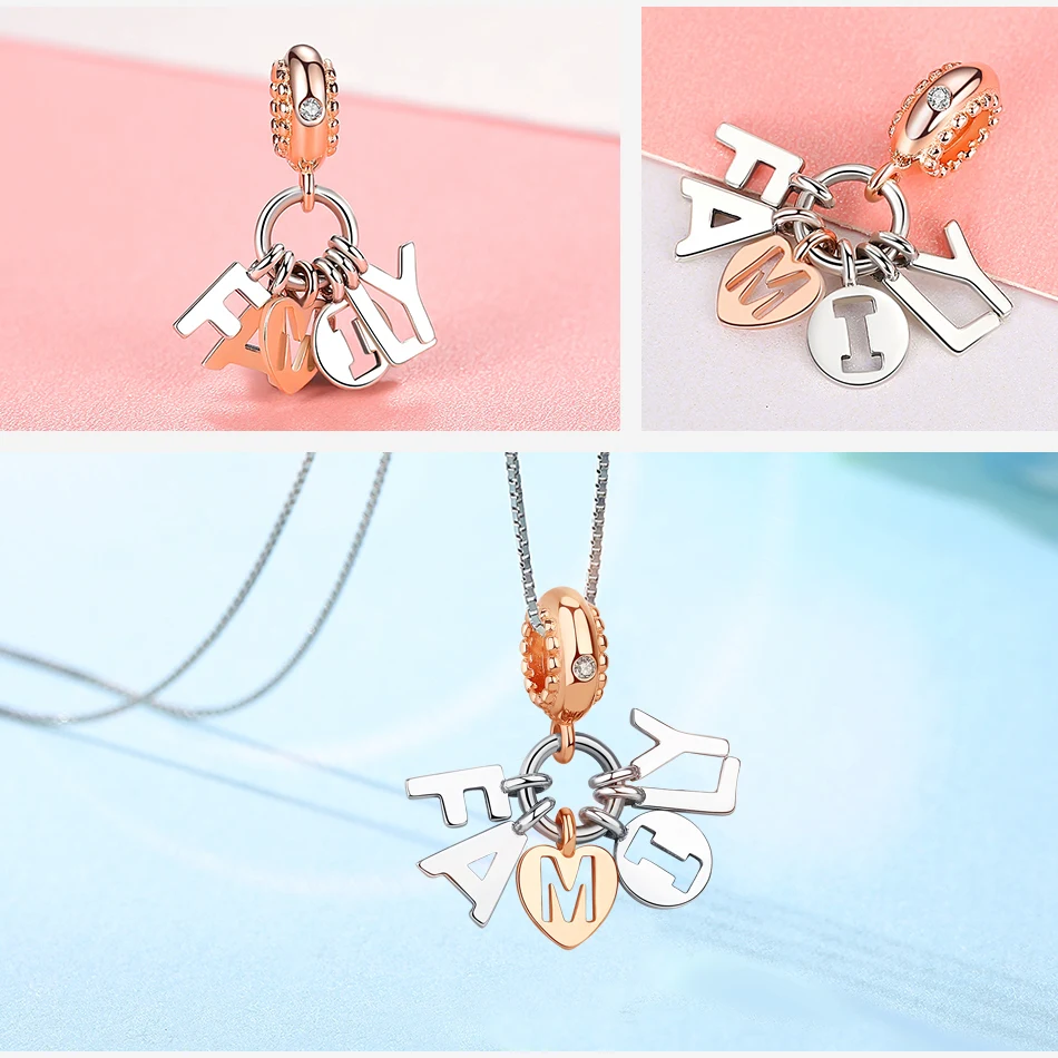 Розовое золото Серьги Подвески 925 пробы серебро Божья коровка Семья дерево