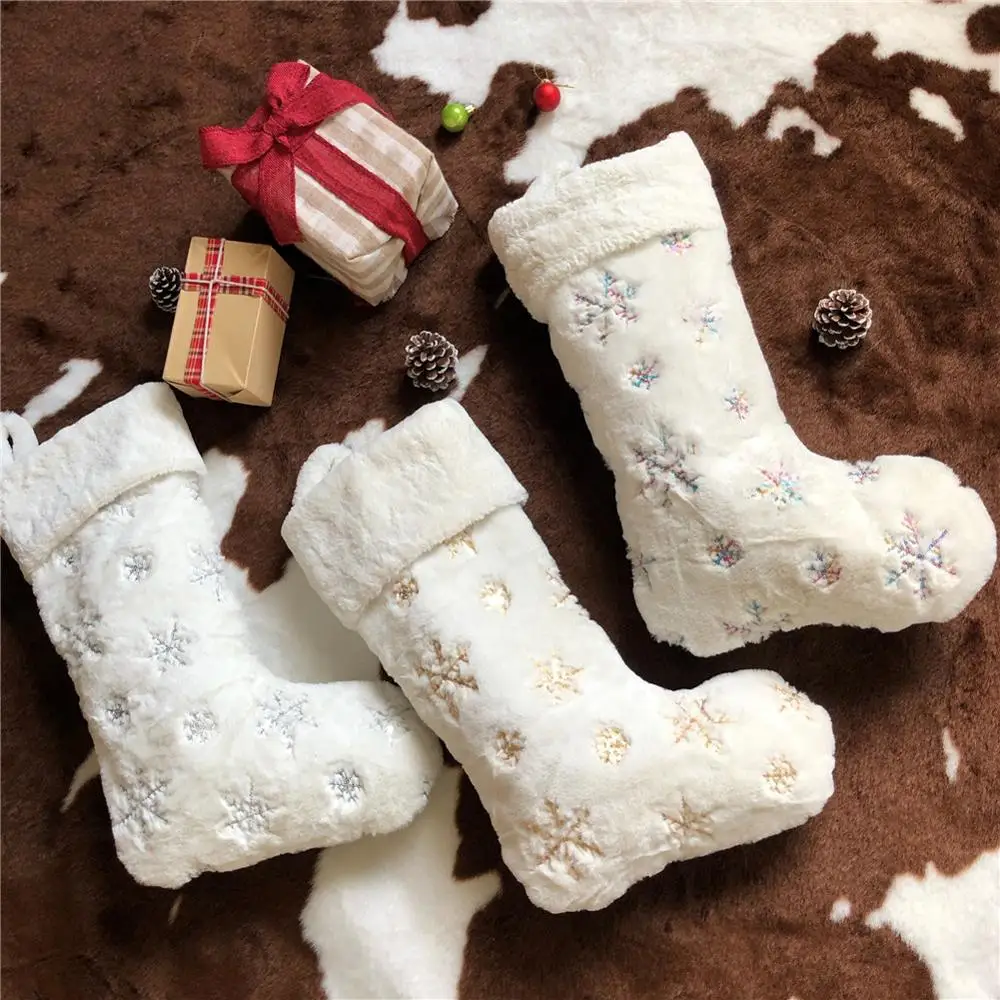 

22Inch Imitation Rabbit Fur Beads Embroidered Christmas Gift Socks Fireplace Decoration Candy Bags