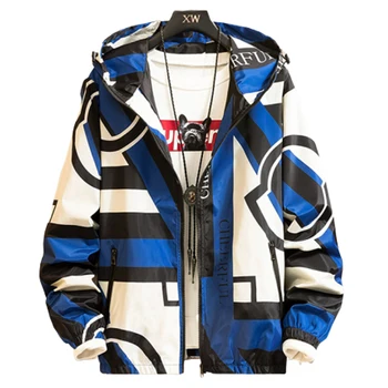 

2019 Autumn Mens Hooded Jacket Fashion Couple Jacket Streetwear Casual Striped Coat Jacket Men Cardigan Rainbow Color Clothing