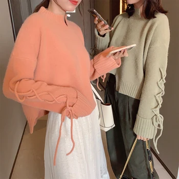 

Mishow 2019 Winter Causal Solid turtleneck sweater Women Loose Long Sleeve Irregular hem Knit Pullover Tops MX19D5630