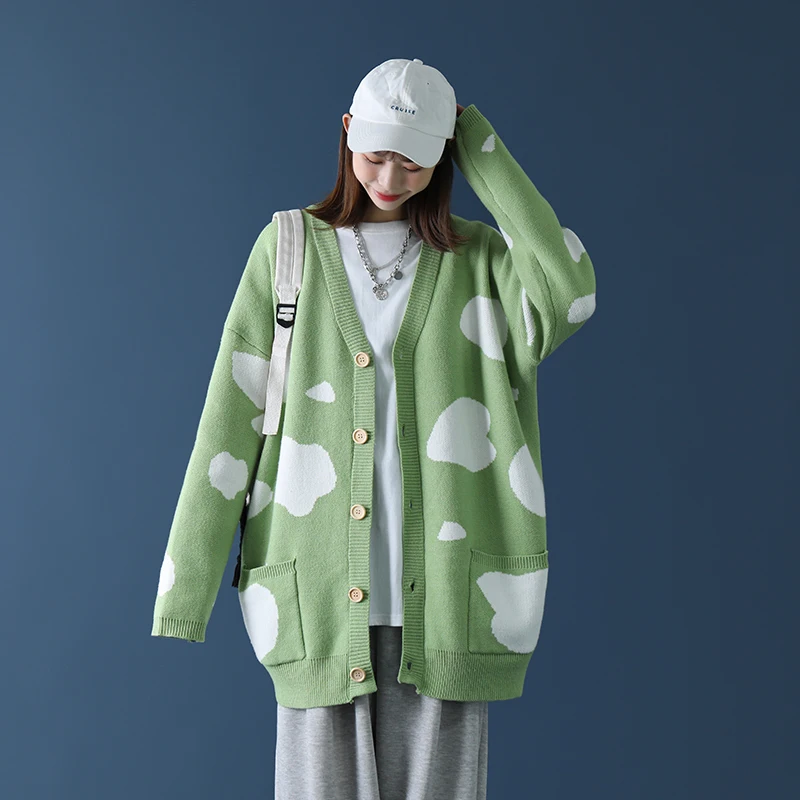 

Unisex Cardigan Sweater for Womens Winter Knitted Tops 2020 Fashion Trends Oversized Women Clothing Ladies Heart Pattern Blouse