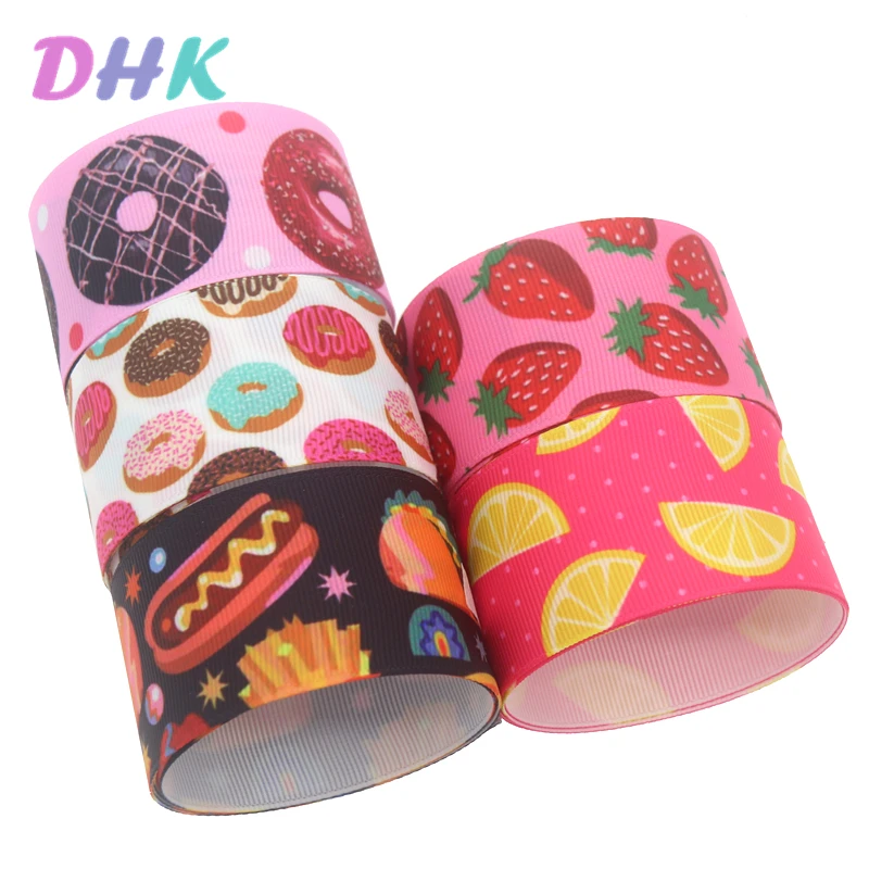 DHK 1.5'' 5yards cupcake hamburger fruit Printed Grosgrain Ribbon Accessory bows Headwear Decoration DIY Wholesale 38mm C1822 | Дом и