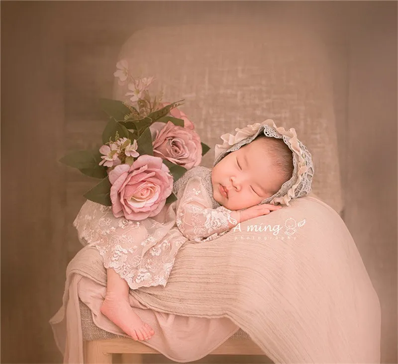 Newborn fotografia adereços chapéu recém-nascido rendas macacão