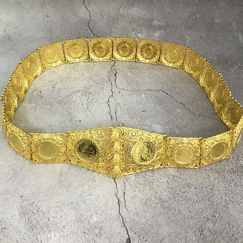 Algerian Metal Waist Chain Large French Coin Waist Belt Square Design Caftan Belts Algiers Algeria Traditional Holiday Jewelry body jewelry,metal jewelry,belt waist chain