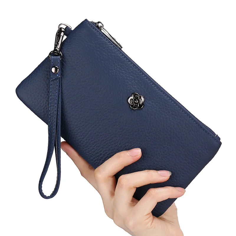 

Genuine Leather Flower Handbags for Women Mobile Phone Pouch 2019 New Simple Lady Small Clutch Purse Leather Hand Bags