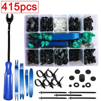

415Pcs/set car clips Auto Fastener & Clip Push Pin Rivet Trim + blue tools accessories Universal Plastic Rivets For Audi Toyota