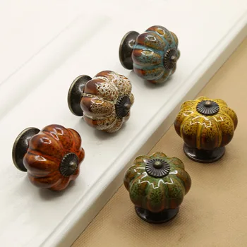 Cabinet Pumpkin Knobs Vintage Door Pull for Kitchen Cabinet Porcelain Drawer Pulls Children Dresser Handles Knobs