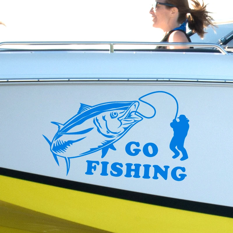 Go Fishing Sticker Tuna Hunter Decal Bucket Tackle Shop Fishhook Fish Tank  Boat Box Car Vinyl Fishing1005