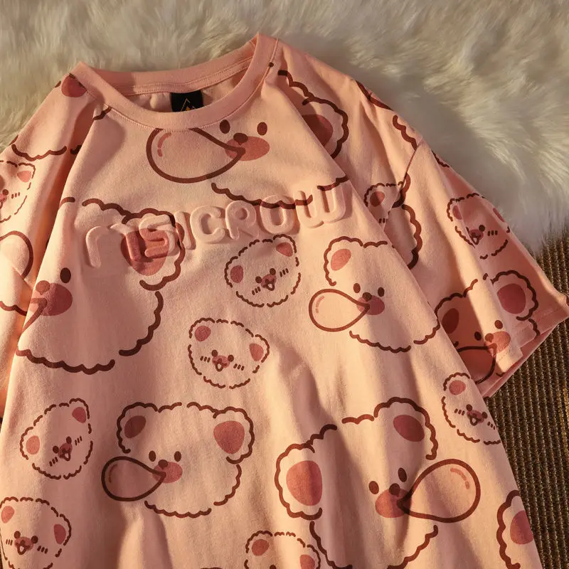 Футболка женская оверсайз с коротким рукавом и принтом медведя | Женская одежда