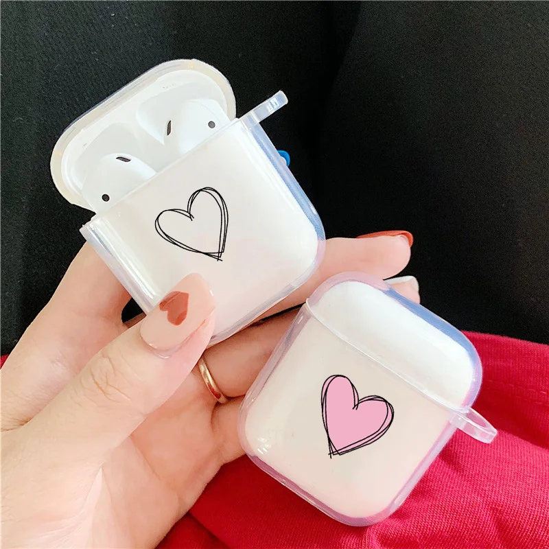 Прозрачный чехол для наушников Apple AirPods 2 1 с милым розовым сердечком|Аксессуары
