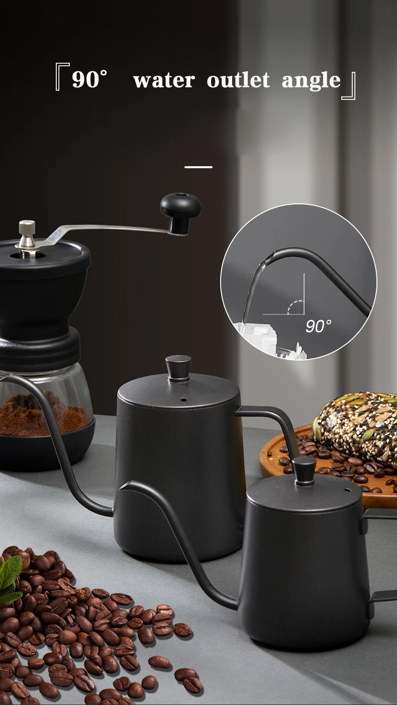 Drip Kettle 350ml 600ml Hand Make Coffee Tea Pot Non-stick Coating Food Grade Stainless Steel Gooseneck Drip Kettle Thin Mouth