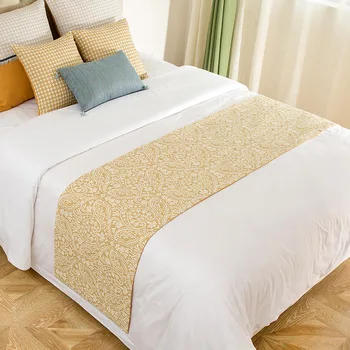 

Simplicity Pastoral Pure Color AB version Bed Runner Jacquard Decorative Pattern Bed Flag Yellow Bed Tail towel double face