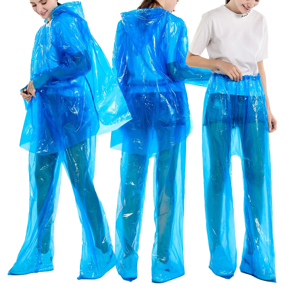 2pcs Adult Transparent Rainwear Set Waterproof Disposable Protective Raincoat Poncho Travel Hiking Camping Rainwear Raincoat