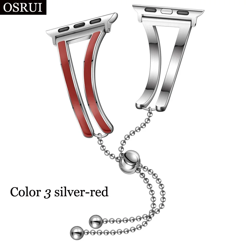 silver-red Ремешок для Apple watch band 5 4 44 мм 40 мм из нержавеющей стали iWatch 42 мм 38 мм ювелирный ремешок для часов браслет ремень 3 2 Аксессуары для часов - Цвет ремешка: silver-red