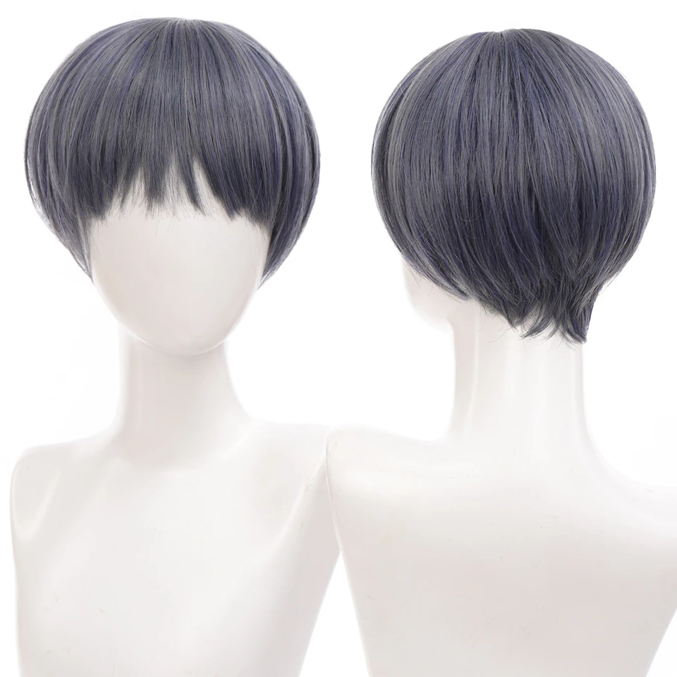 

BUQI Synthetic Short Straight Wigs Blonde Black Mixed Blue Grey Wigs for Man Woman Boys Girls Party Cosplay Anime Halloween